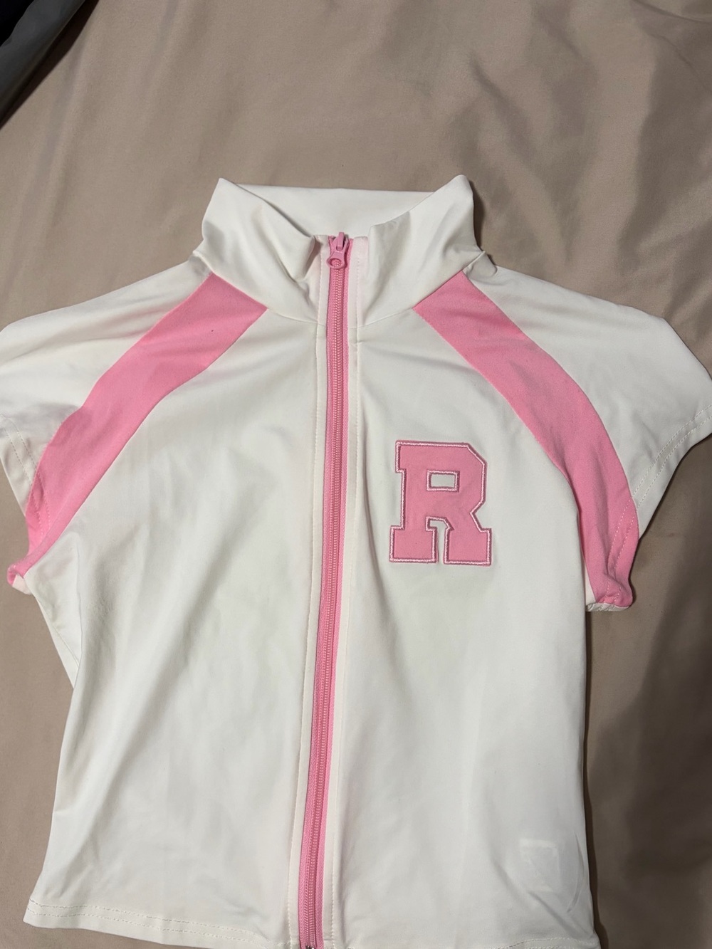 SHEIN White and Pink Zip-Up Athletic Top